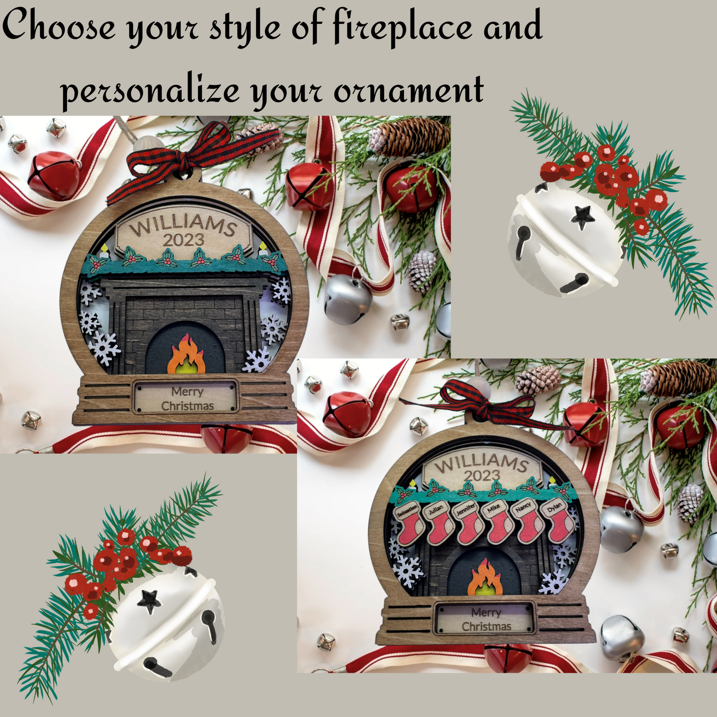 Personalized Ornament - Fireplace with names and year