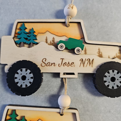 Personalized Off Road Vehicle Ornament, Hand Painted Sunset Stars Design, Christmas Decor