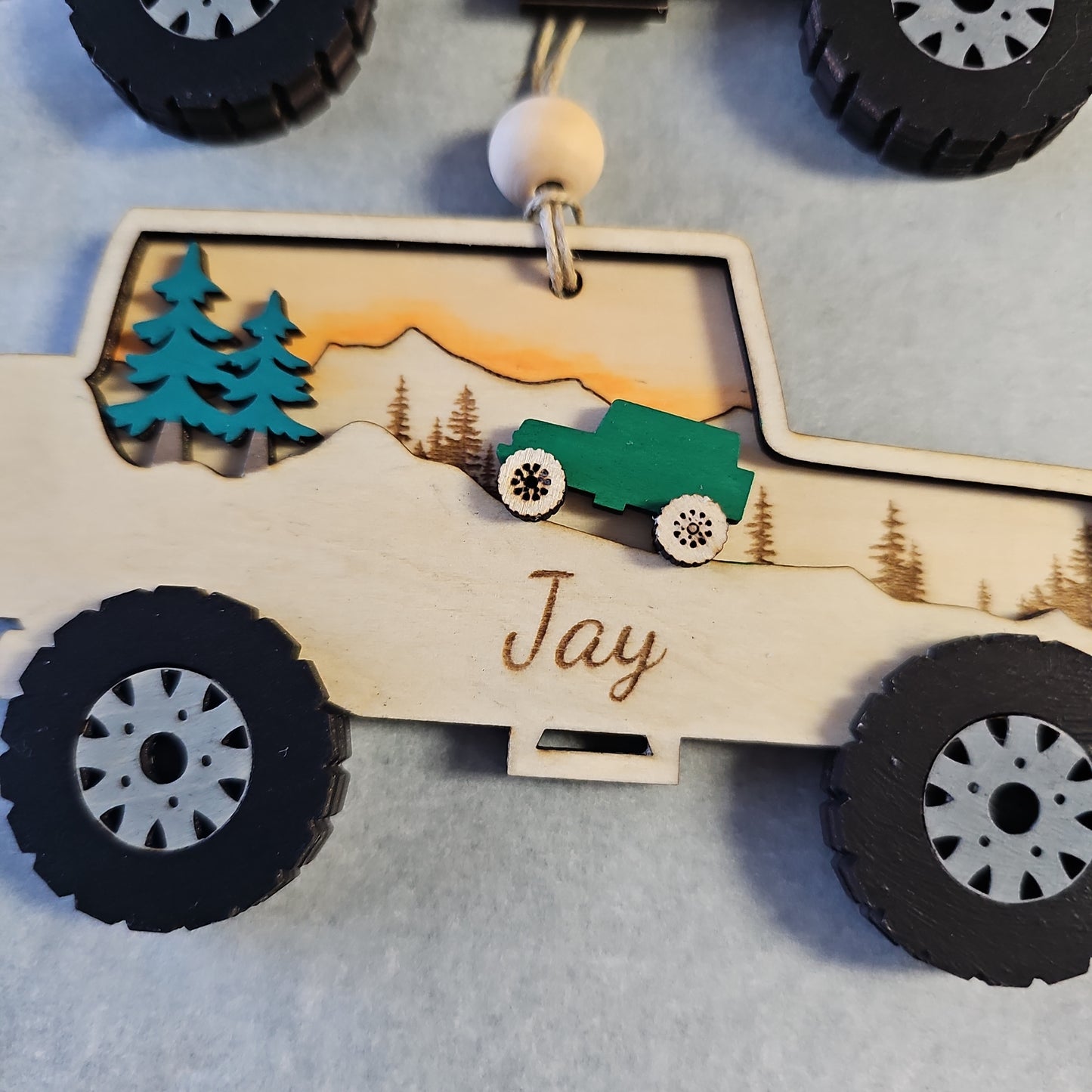 Personalized Off Road Vehicle Ornament, Hand Painted Sunset Stars Design, Christmas Decor