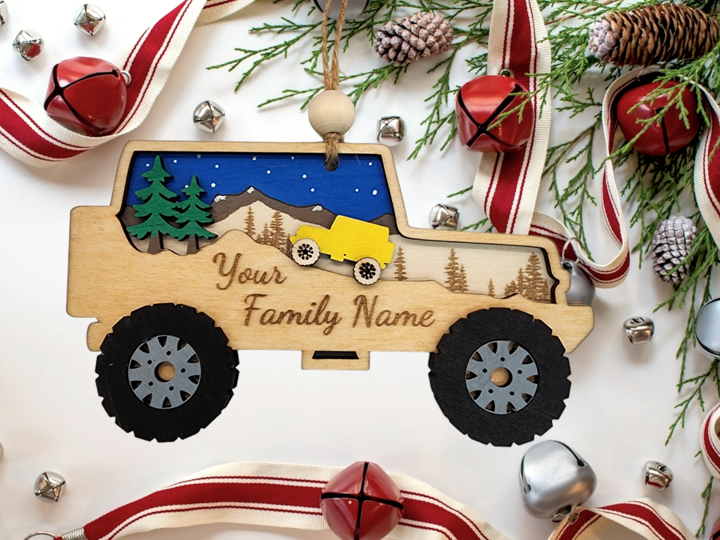 Personalized Off Road Vehicle Ornament, Hand Painted Sunset Stars Design, Christmas Decor