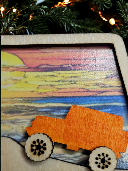 Off Road Vehicle Ornament, Personalized with Beach Scene, Christmas Decor