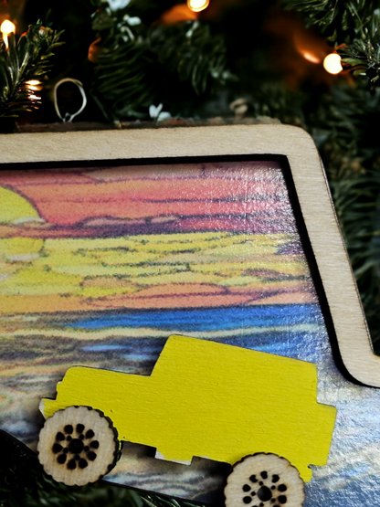 Off Road Vehicle Ornament, Personalized with Beach Scene, Christmas Decor