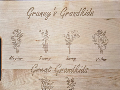 Personalized Maple Cutting Board, Birth Flower Design, Custom Engraved Board, Kitchen Decor, Gift Idea