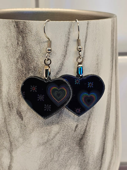 Heart-shaped Holographic Dangle Earrings, Valentine's Day Jewelry, Sparkly Earrings, Love Gift, Trendy Accessory