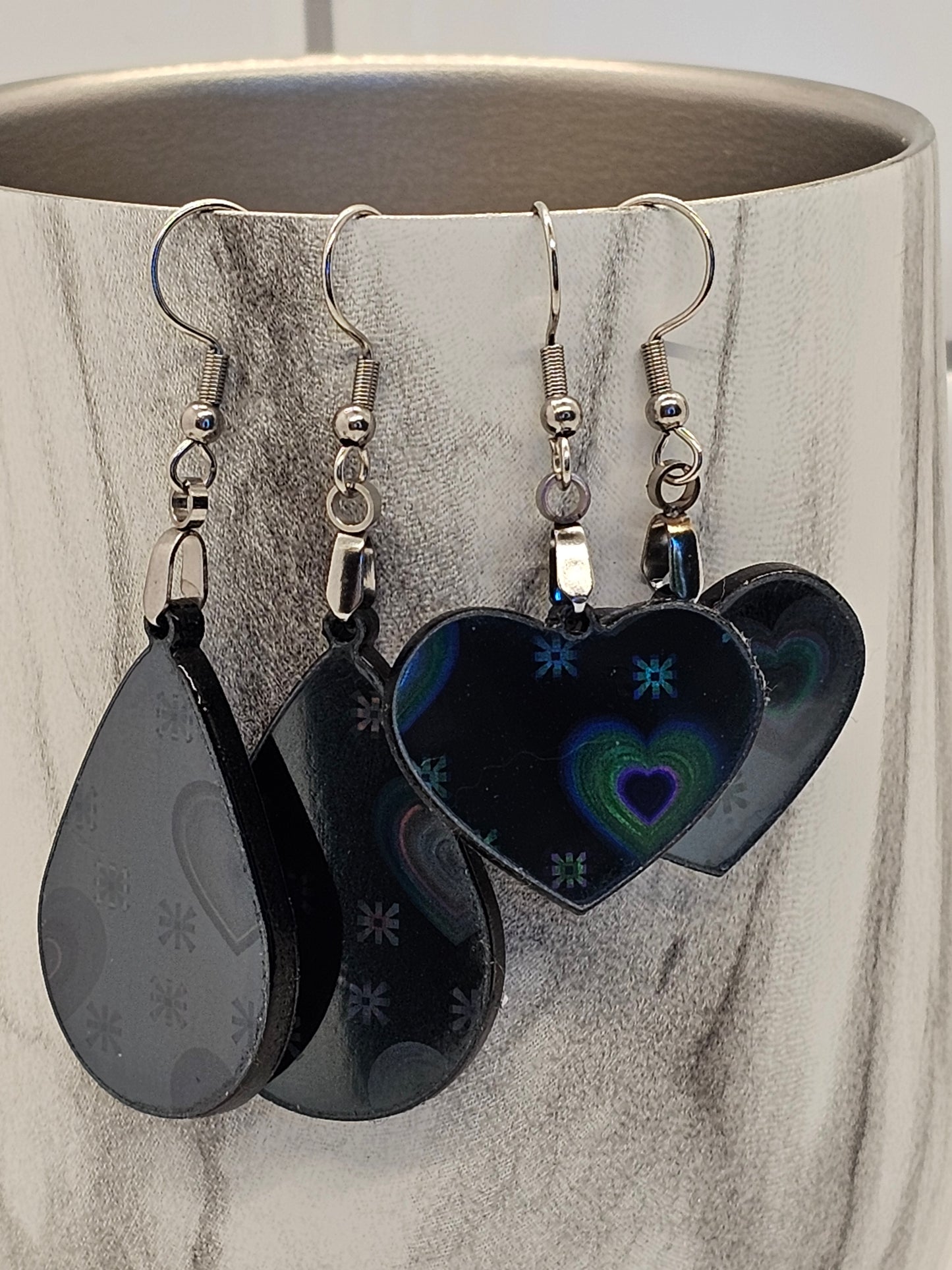 Heart-shaped Holographic Dangle Earrings, Valentine's Day Jewelry, Sparkly Earrings, Love Gift, Trendy Accessory