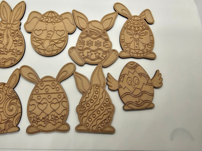 Set of 10 Pieces, Easter Kid DIY Wood Craft Kit, Easter Bunny Decor, Holiday Craft Project, Kids Gift, Easter Egg Painting Kit