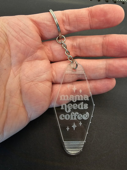 Mama Needs Coffee Keychain, Caffeine Lover Keyring, Coffee Addict Gift, Funny Key Holder, Gift For Mom