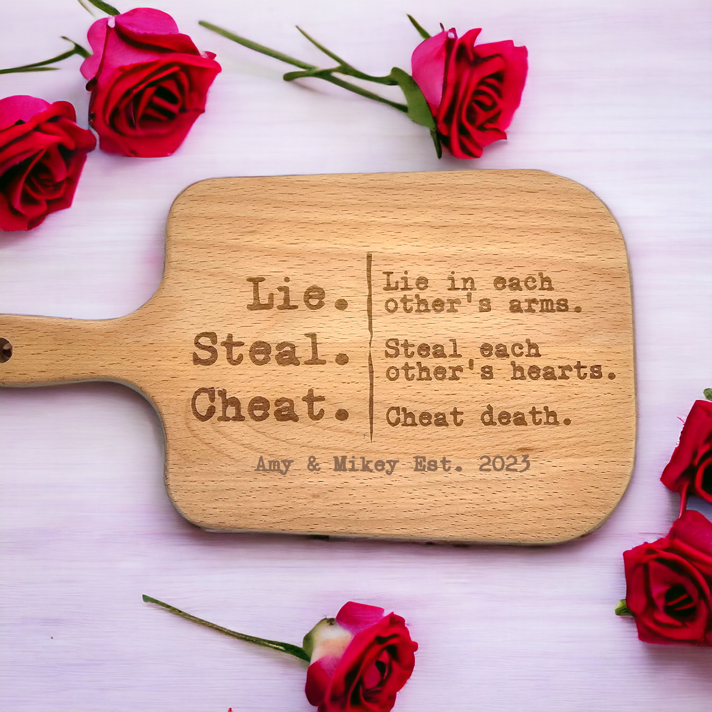 Personalized Cutting Board, Lie Steal Cheat Design, Gift for Chef, Cooking Enthusiast, wedding gift, anniversary