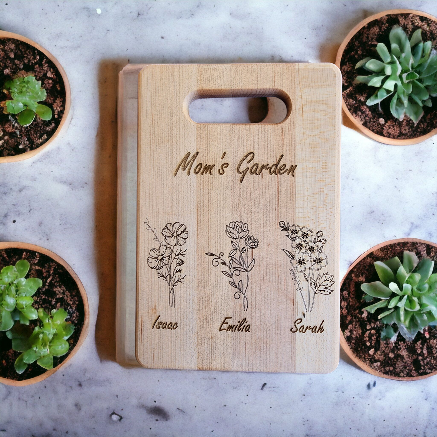 Personalized Maple Cutting Board, Birth Flower Design, Custom Engraved Board, Kitchen Decor, Gift Idea