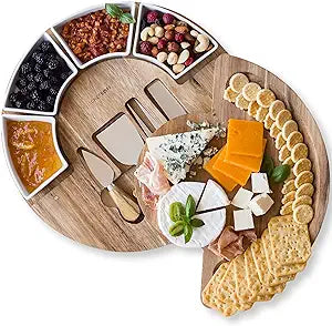 Customized Acacia Wood Cheese Board Set - Charcuterie Board and Cheese Serving Platter Perfect Housewarming Gift for New Homeowners