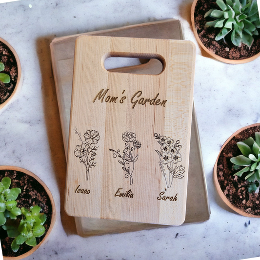 Personalized Maple Cutting Board, Birth Flower Design, Custom Engraved Board, Kitchen Decor, Gift Idea