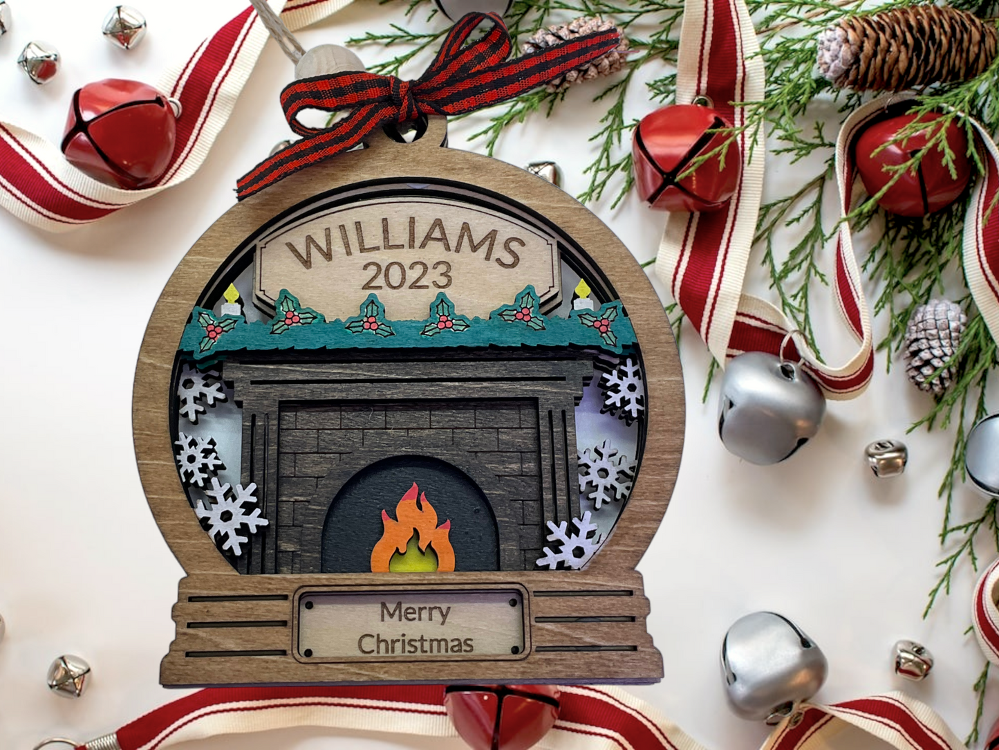 Personalized Ornament - Fireplace with names and year