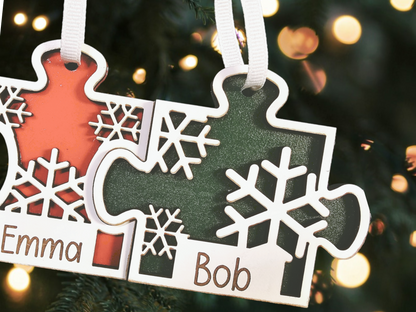 Wooden Puzzle Ornament with Personalization, Custom Name Christmas Decoration, Personalized Holiday Gift