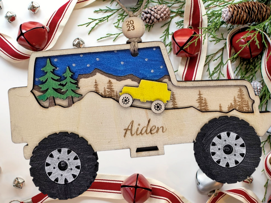 Personalized Off Road Vehicle Ornament, Hand Painted Sunset Stars Design, Christmas Decor