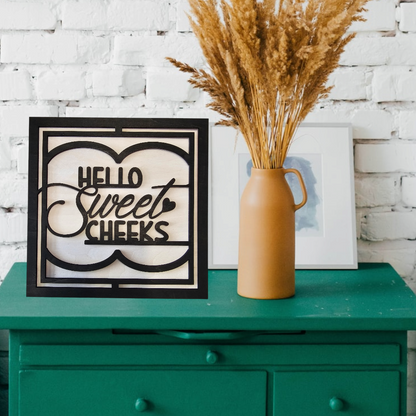 Charming Bathroom Decor - Sweet Cheeks 6x6 Sign, wood signed frame, bathroom humor