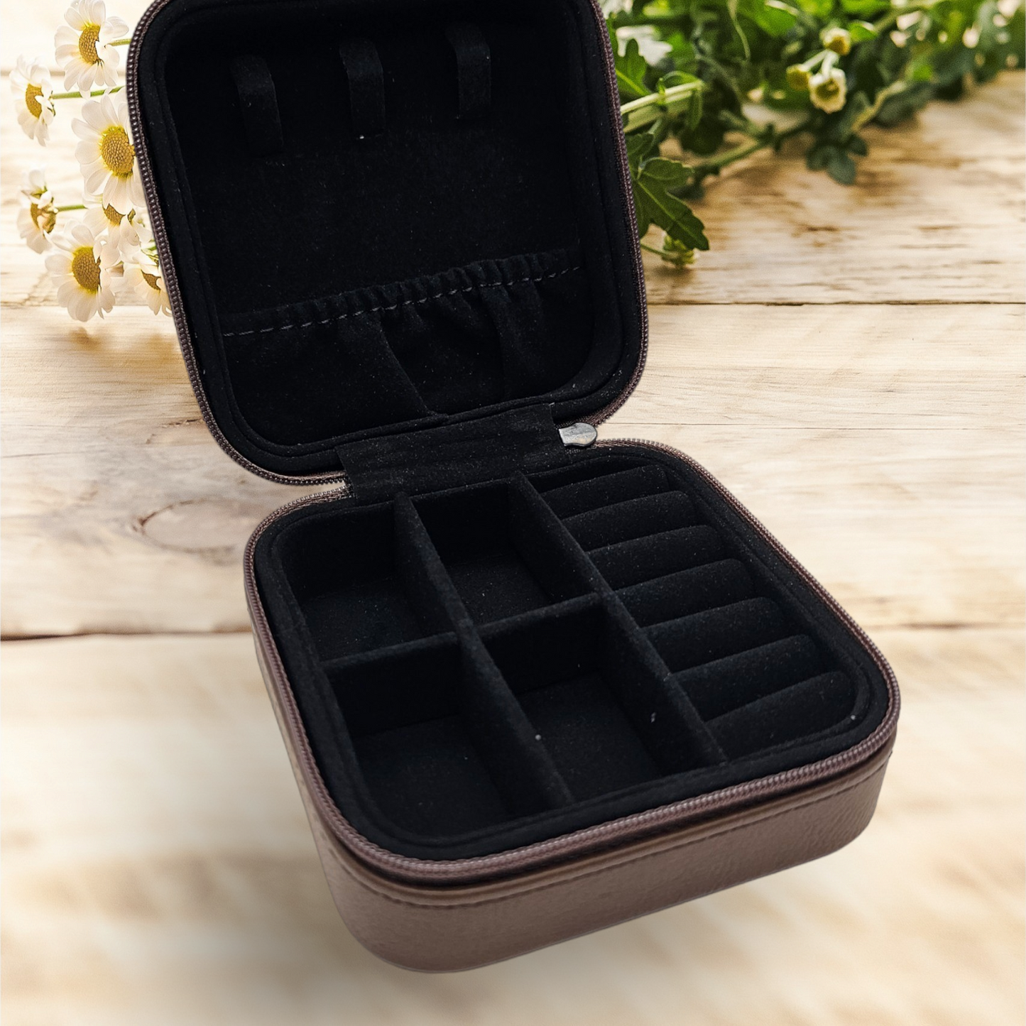 Tiny Treasure Keeper - 4" X 4" Travel Leatherette Jewelry Box in Your Favorite Color with black lining!