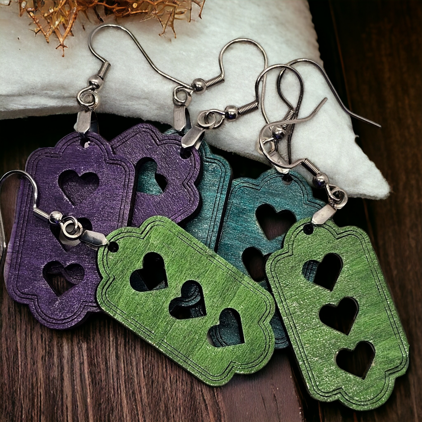 Colorful Heartbeat Delight Earrings - hypoallergenic, hand painted Dangle Earrings, Heart-shaped Jewelry, Valentine's Day Gift