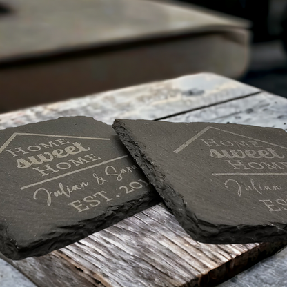 Home Sweet Home Slate Coaster Set, Housewarming Gift, Drink Coasters, Home Decor, Coffee Table Accessories