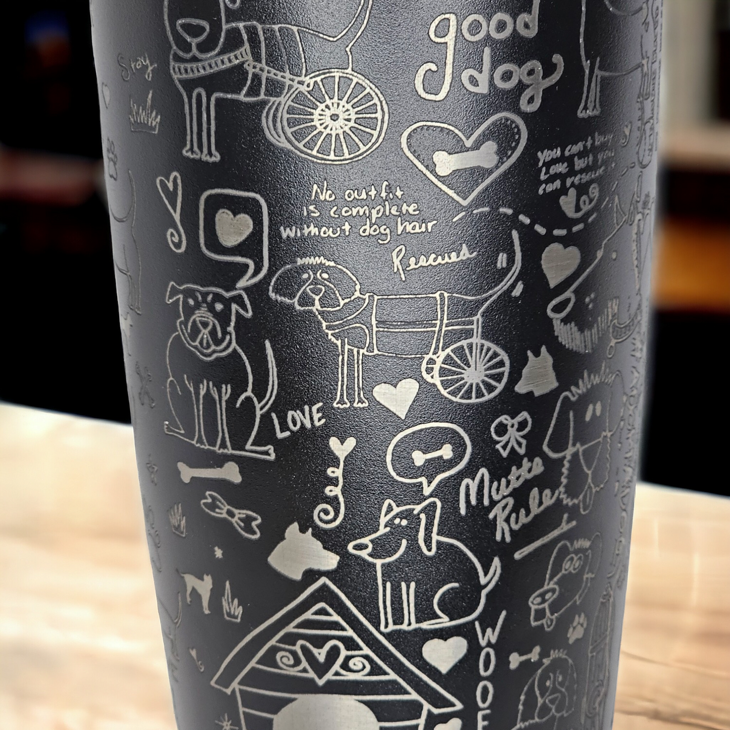 Engraved 20 oz tumbler, celebrating rescued paws and wagging trails