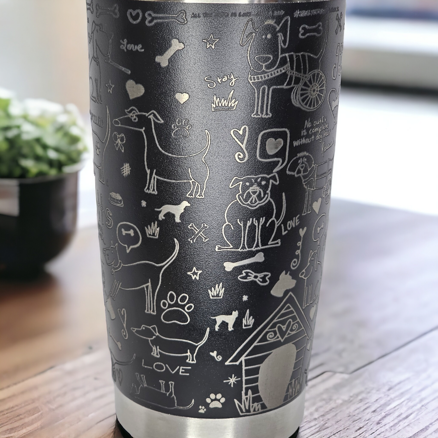 Engraved 20 oz tumbler, celebrating rescued paws and wagging trails