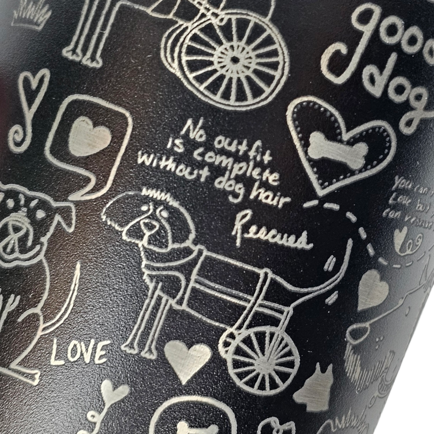 Engraved 20 oz tumbler, celebrating rescued paws and wagging trails