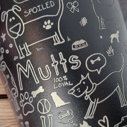 Engraved 20 oz tumbler, celebrating rescued paws and wagging trails