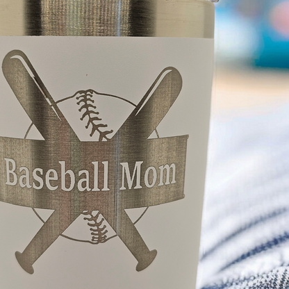 Baseball Mom Tumbler - Engraved Cup with Baseball Design for Sports Moms