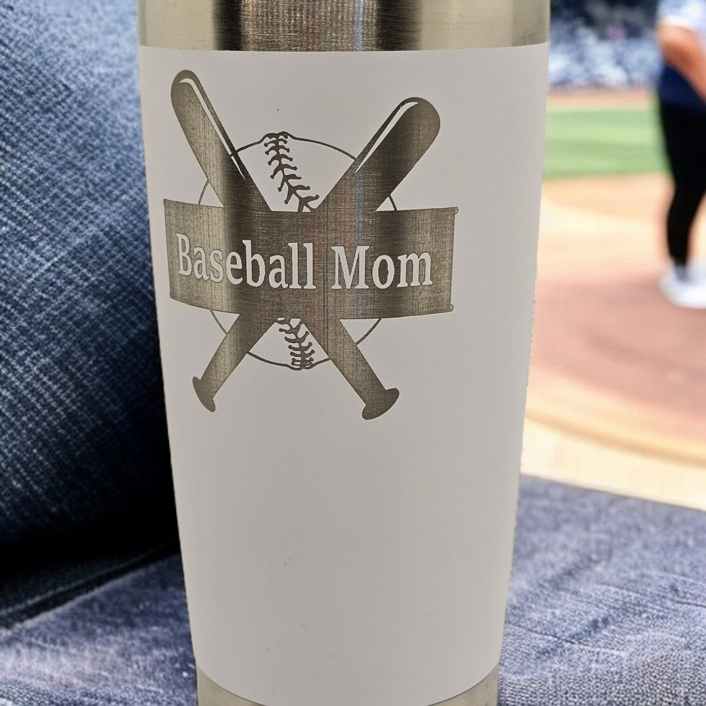 Baseball Mom Tumbler - Engraved Cup with Baseball Design for Sports Moms