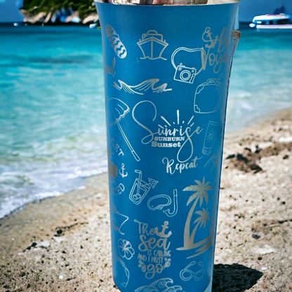 Cruise Ship Doodle tumbler, Nautical Travel Cup, Ocean Theme Mug, Maritime Drinkware, Vacation Gift