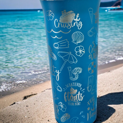 Cruise Ship Doodle tumbler, Nautical Travel Cup, Ocean Theme Mug, Maritime Drinkware, Vacation Gift