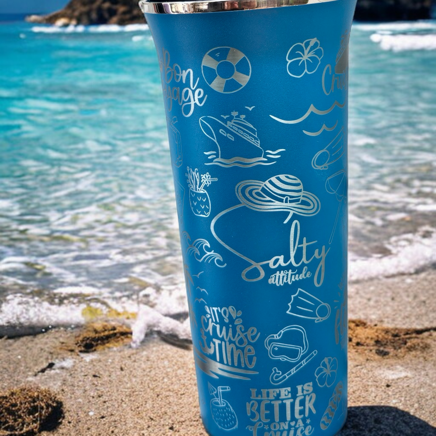 Cruise Ship Doodle tumbler, Nautical Travel Cup, Ocean Theme Mug, Maritime Drinkware, Vacation Gift