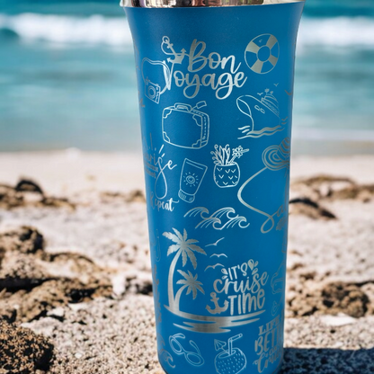 Cruise Ship Doodle tumbler, Nautical Travel Cup, Ocean Theme Mug, Maritime Drinkware, Vacation Gift