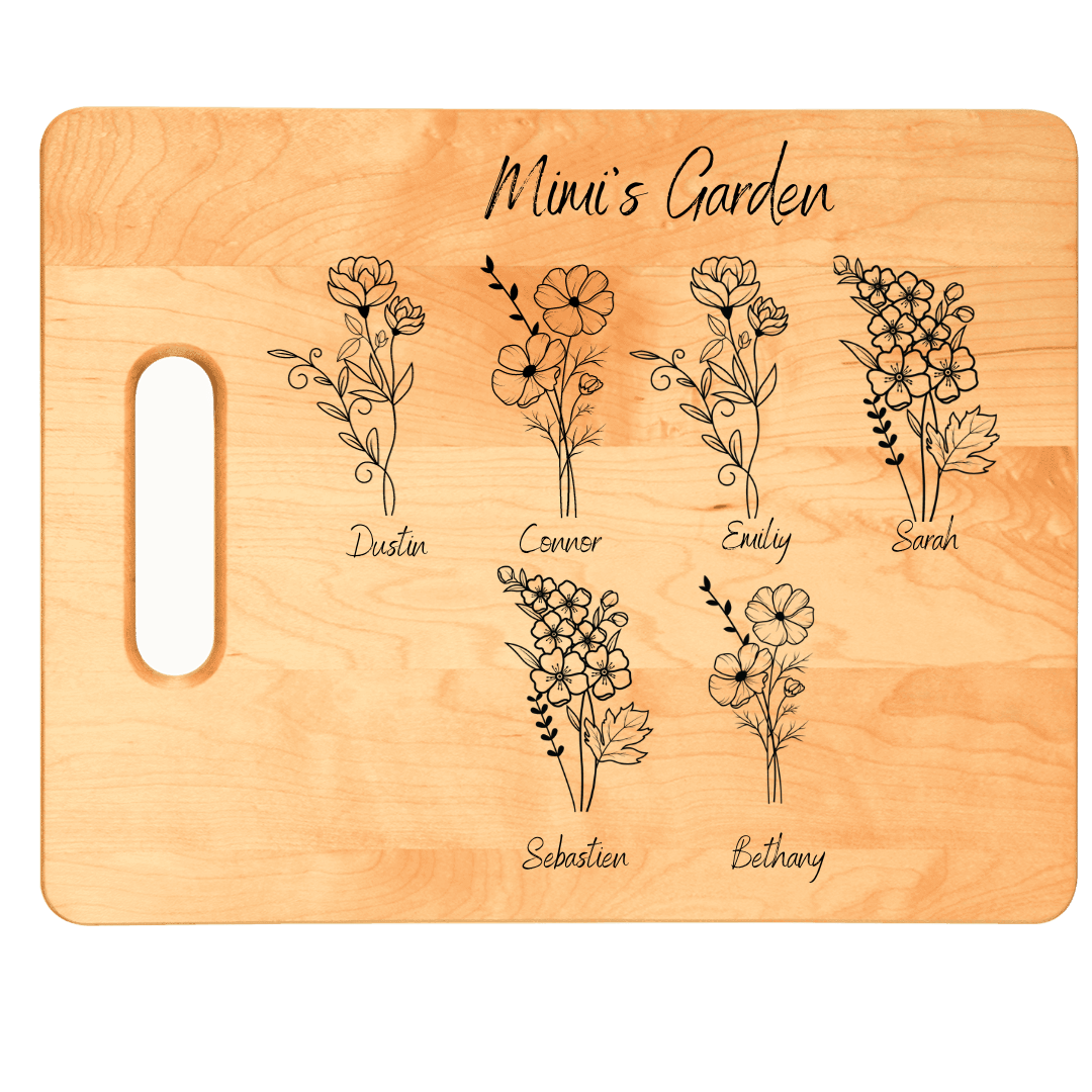 Personalized Maple Cutting Board, Birth Flower Design, Custom Engraved Board, Kitchen Decor, Gift Idea