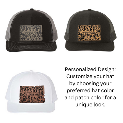 Custom High School Senior Hats with Leatherette Patches - Choose Your Hat and Patch Color