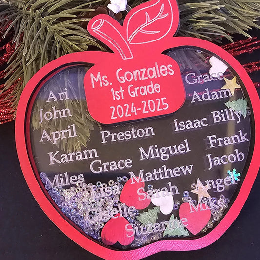 Personalized Teacher Apple Ornament with Student Names, Custom Shaker Ornament Teacher Gift, Class Room Decoration, Handmade