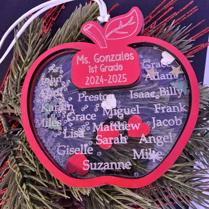 Personalized Teacher Apple Ornament with Student Names, Custom Shaker Ornament Teacher Gift, Class Room Decoration, Handmade