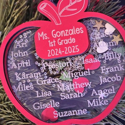 Personalized Teacher Apple Ornament with Student Names, Custom Shaker Ornament Teacher Gift, Class Room Decoration, Handmade