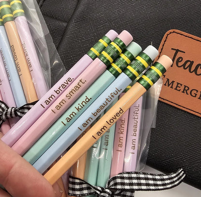 Engraved Affirmation Pencils | Yellow & Pastel Motivational Ticonderoga Pencils | Positive Quotes | Inspirational Gifts | School Supplies