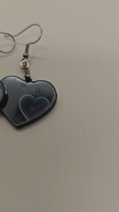 Heart-shaped Holographic Dangle Earrings, Valentine's Day Jewelry, Sparkly Earrings, Love Gift, Trendy Accessory