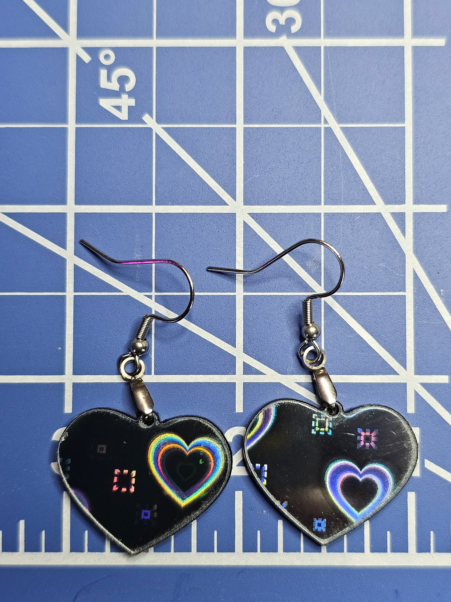 Heart-shaped Holographic Dangle Earrings, Valentine's Day Jewelry, Sparkly Earrings, Love Gift, Trendy Accessory