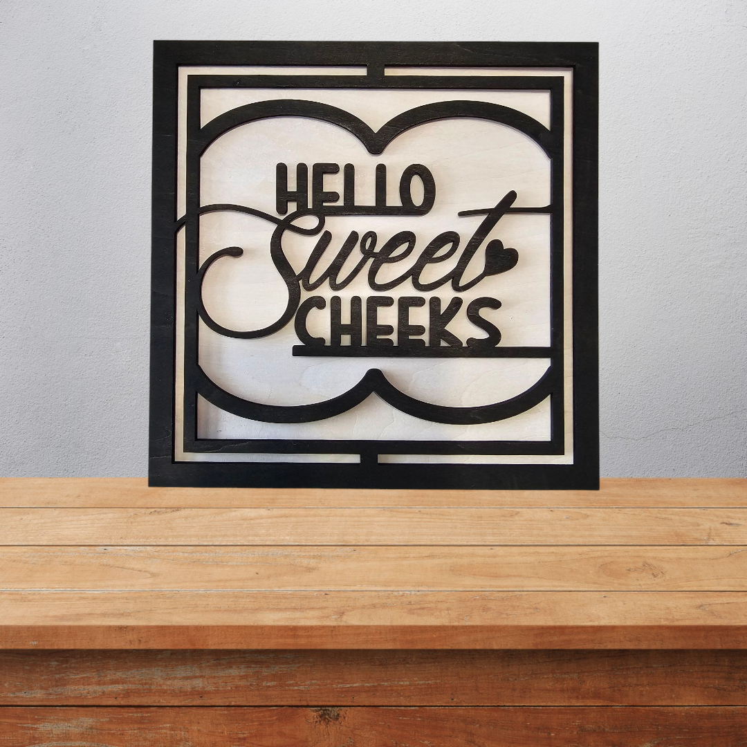 Charming Bathroom Decor - Sweet Cheeks 6x6 Sign, wood signed frame, bathroom humor