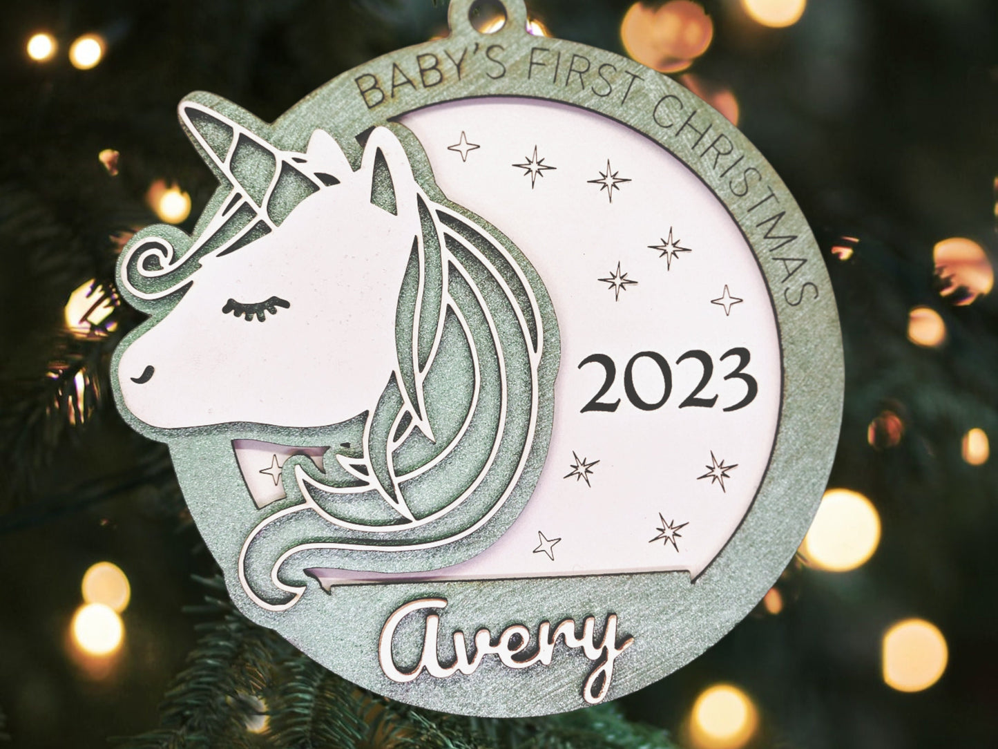 Baby's First Christmas Unicorn Ornament, Personalized Baby Gift, Holiday Decor, Cute Gift for Newborns