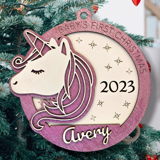 Baby's First Christmas Unicorn Ornament, Personalized Baby Gift, Holiday Decor, Cute Gift for Newborns