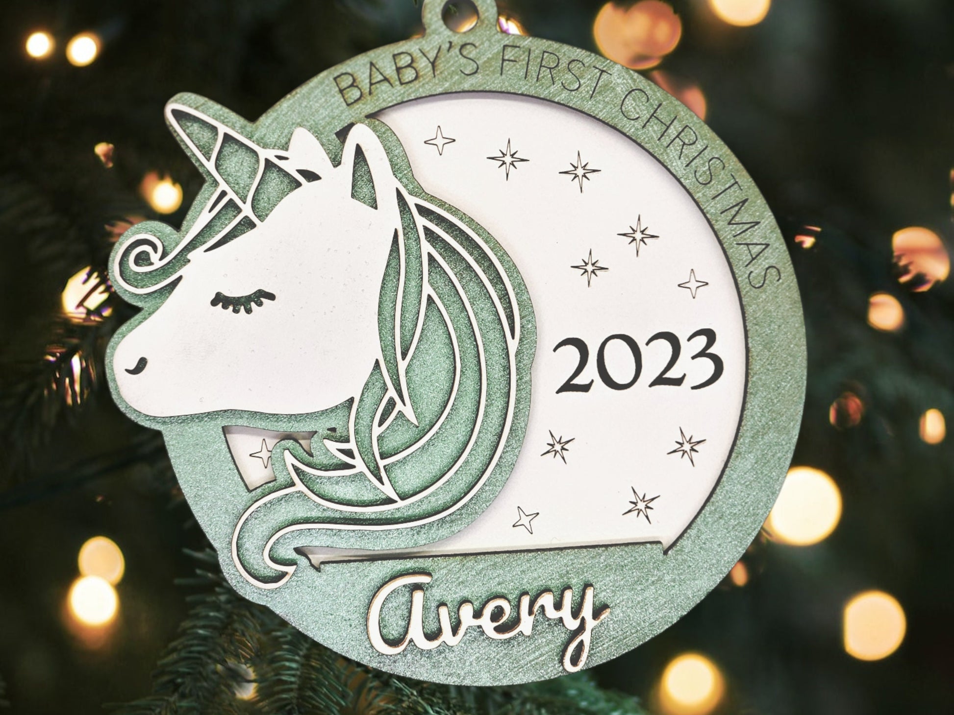 Baby's First Christmas Unicorn Ornament, Personalized Baby Gift, Holiday Decor, Cute Gift for Newborns