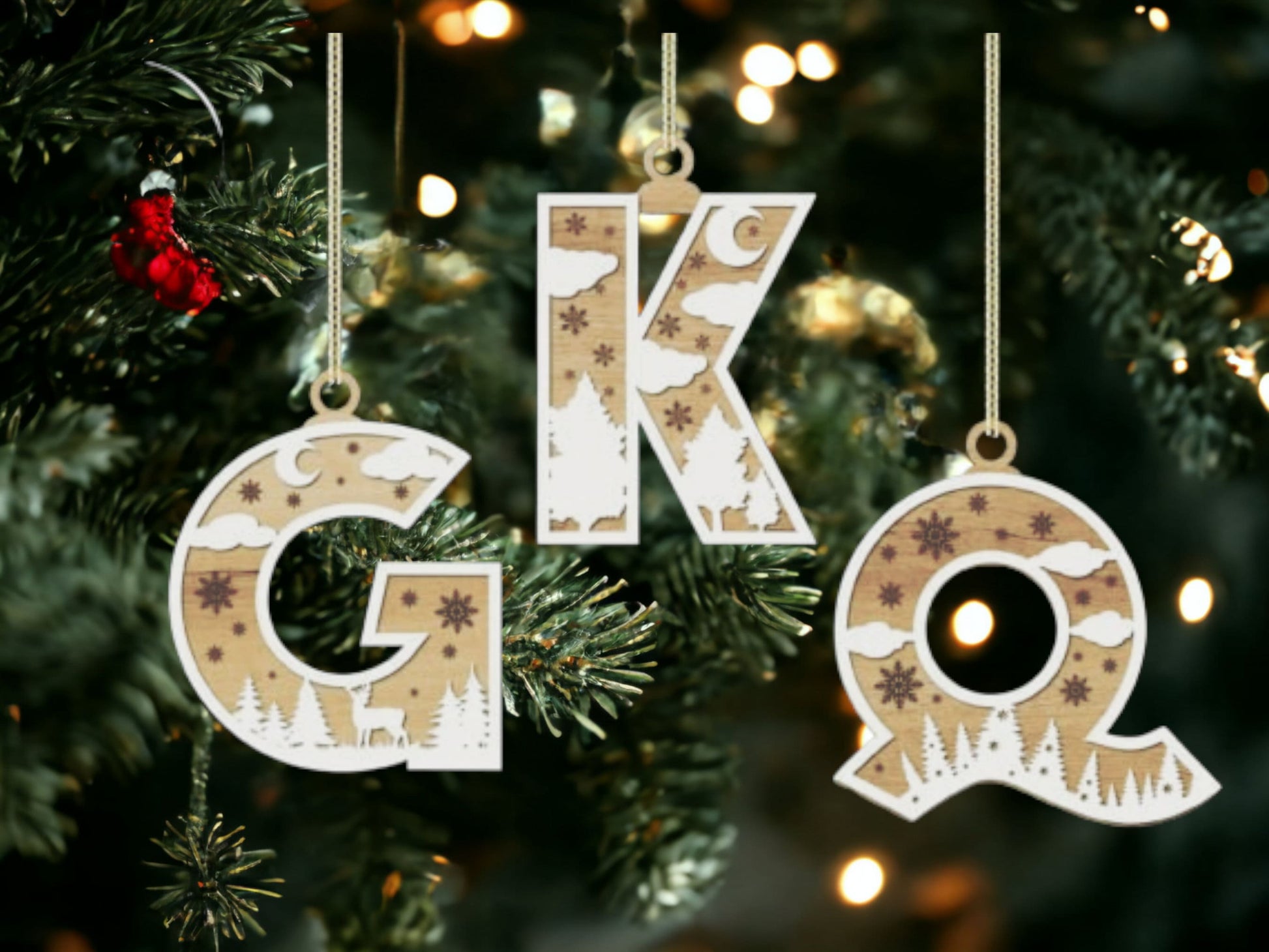 Rustic Wood Letter Ornaments, Wooden Alphabet Decor, Farmhouse Christmas Tree Decoration, Holiday Gift Idea